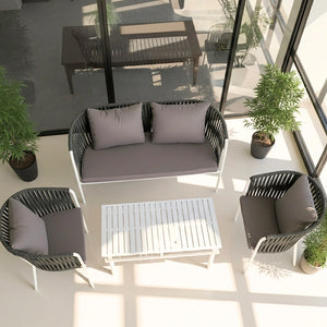 Outdoor furniture set with chairs and a sofa on a patio
Outdoor set  
Outdoor furniture 
اطقم للحدائق 
اطقم للبلكونات 
Garden  furniture 
كراسي للمطاعم
Restaurant chairs
