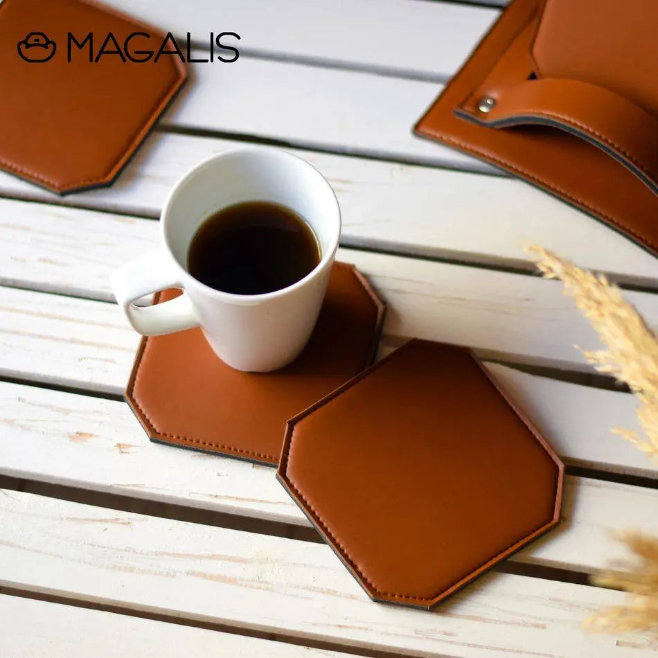 Leather Coasters - ( Set of 5 ) - Magalis Egypt