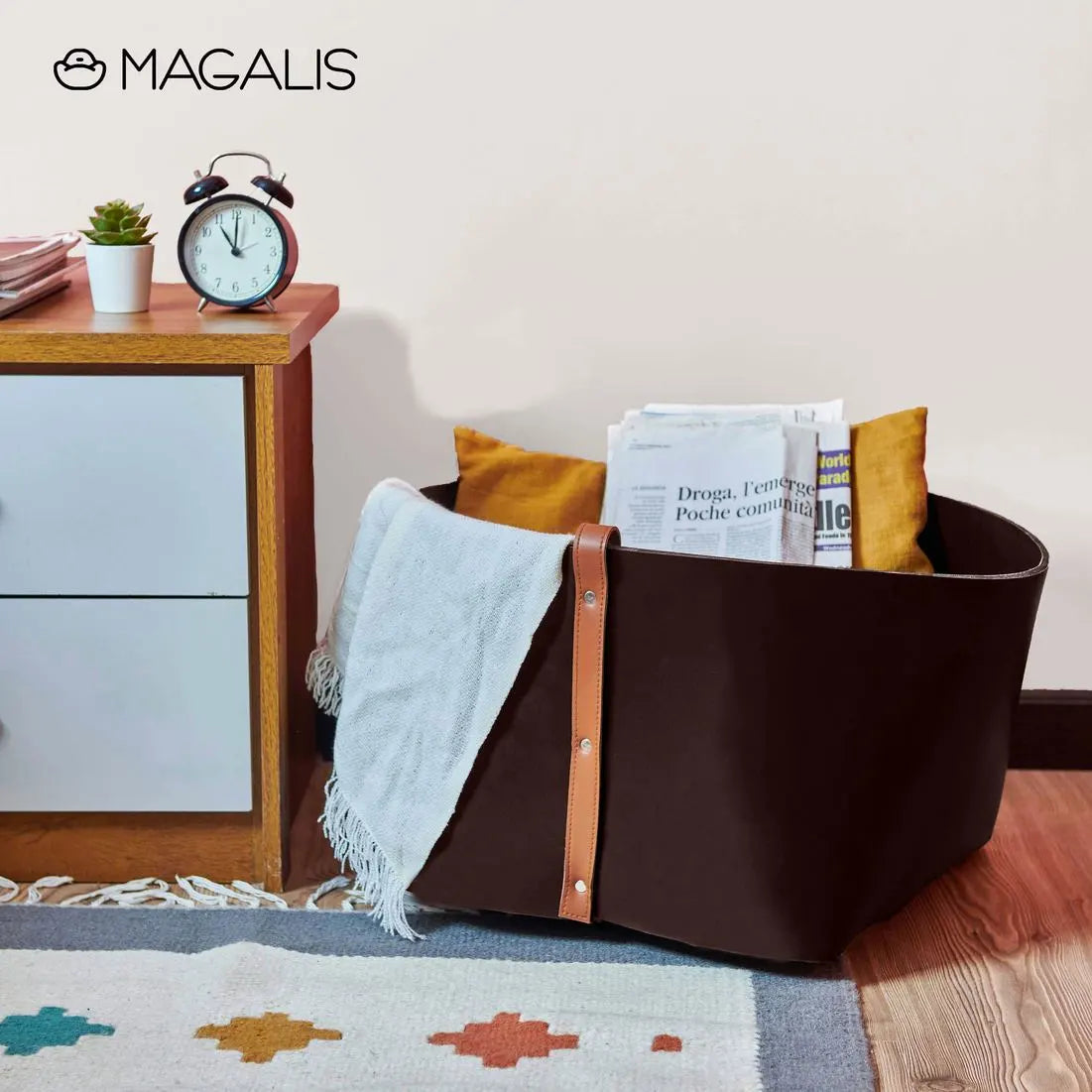 Leather Basket - brown - Magalis Egypt