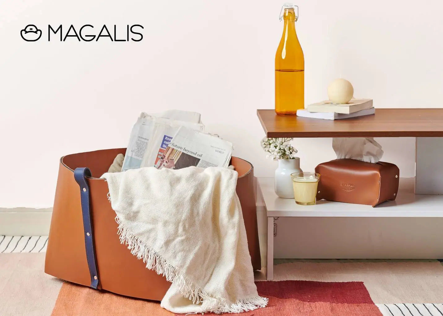 Leather Basket - Ginger Bread - Magalis Egypt