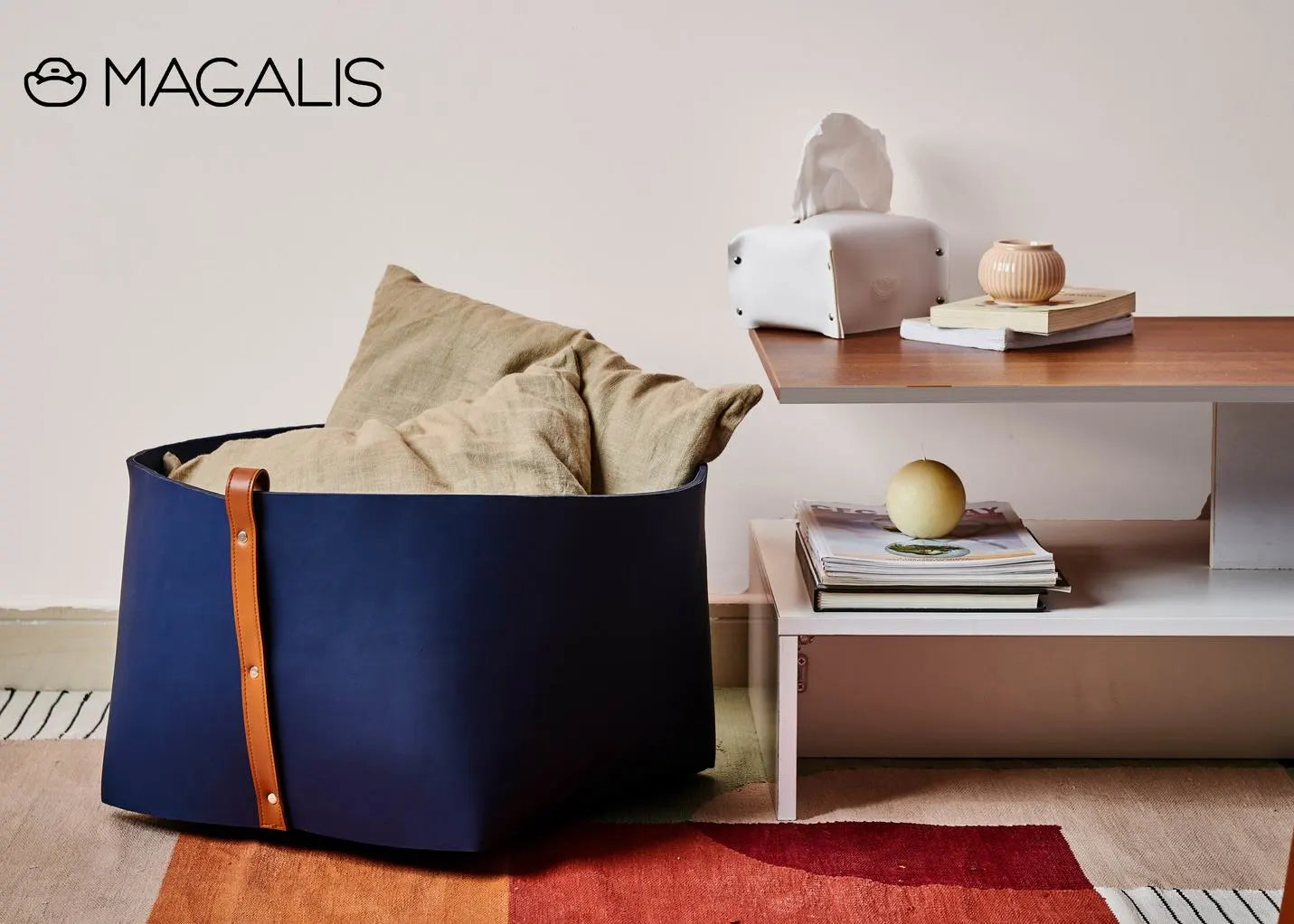 Leather Basket - Navy - Magalis Egypt