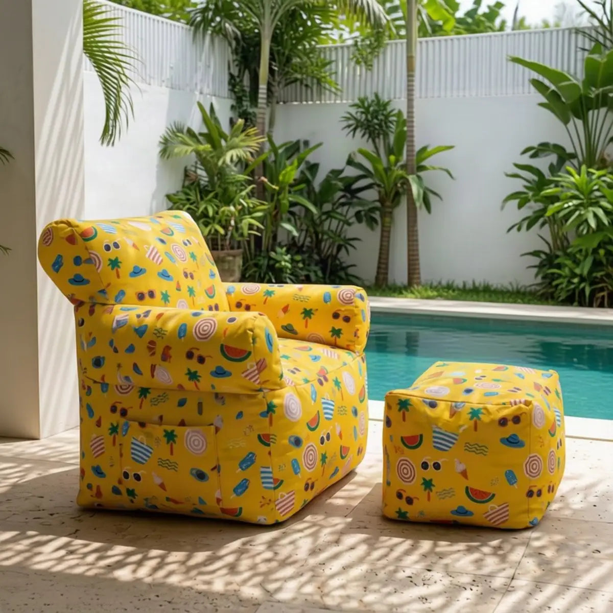 Royal Chair Sungasm with footstool by the pool, side view - Magalis Egypt
