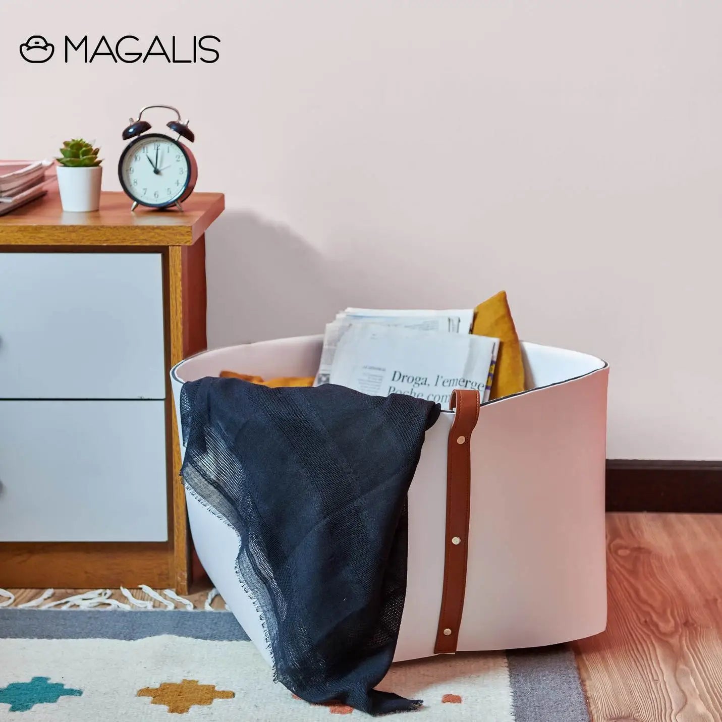 Leather Basket - White - Magalis Egypt